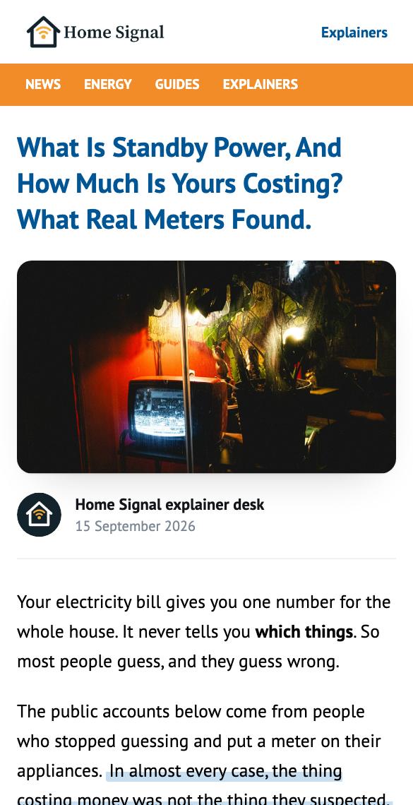 Phone preview of what standby power really costs
