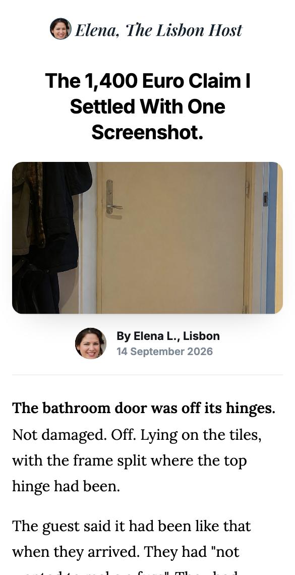 Phone preview of a 1,400 euro claim settled by a door log