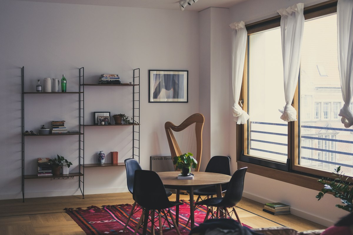 The living room of a small rented flat